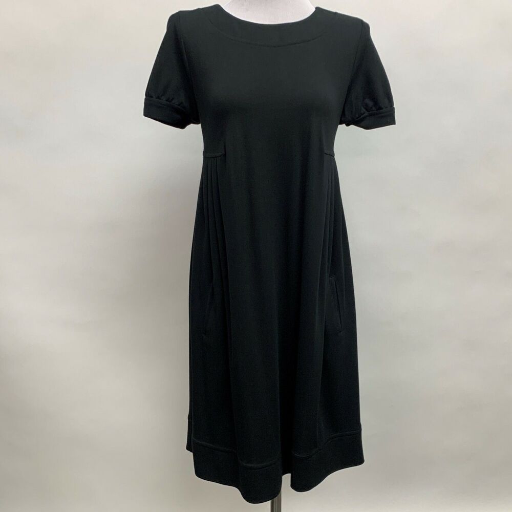 Studio M Women's Dress Small Black Pleated Short Sleeve Round Neckline